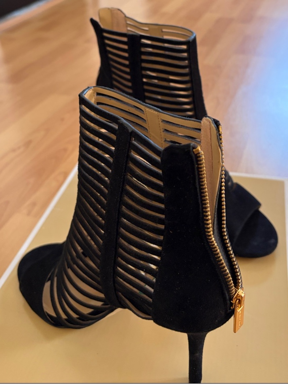 Michael Kors Black Strappy Caged High Heel Booties - Picture 3 of 6